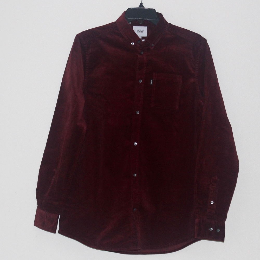 WeSC Dark Red Men's Corduroy Shirt - Size Small